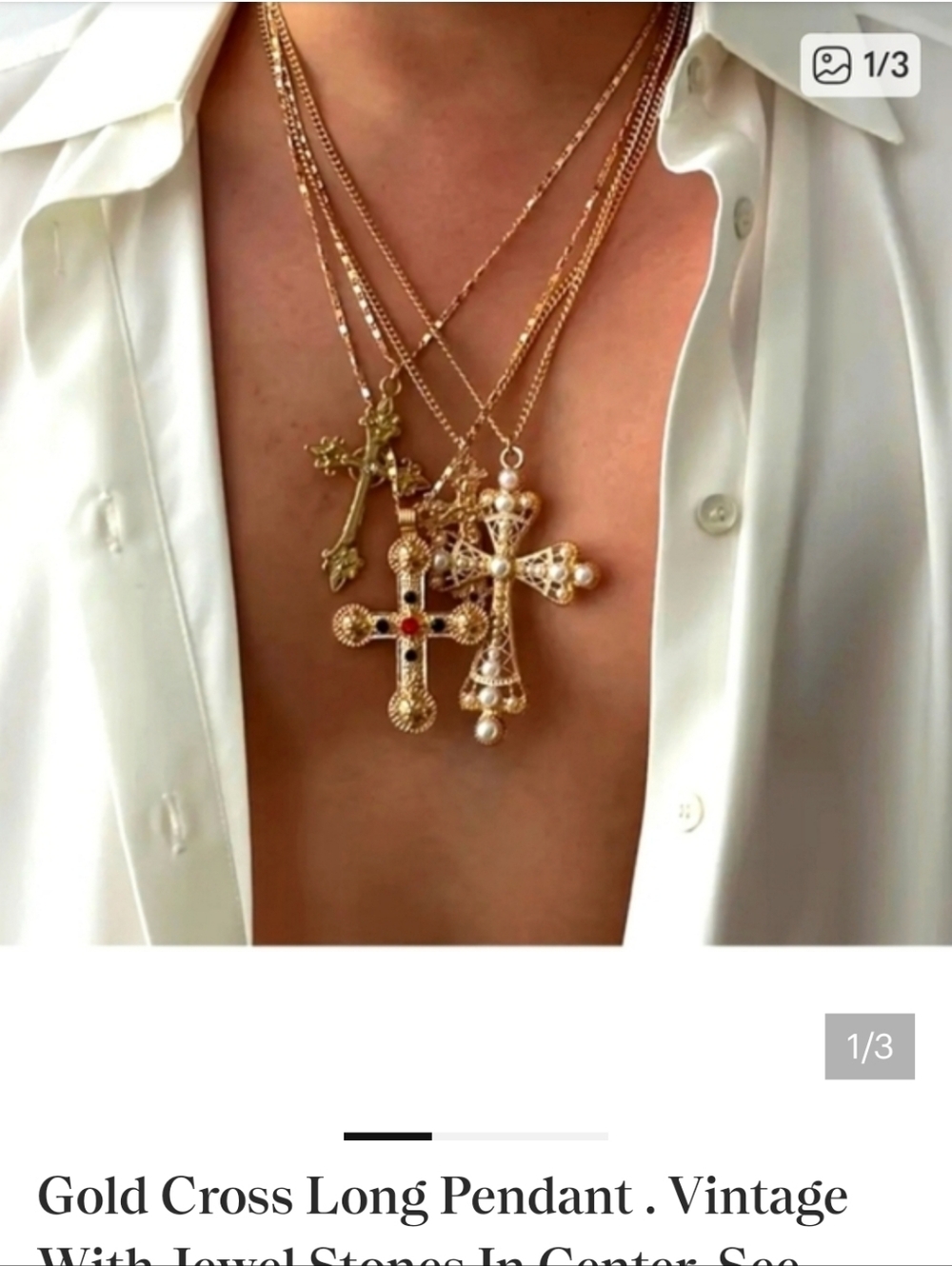 Gold Cross Long Pendant. See Picture #2.  Vintage Filagree Designs